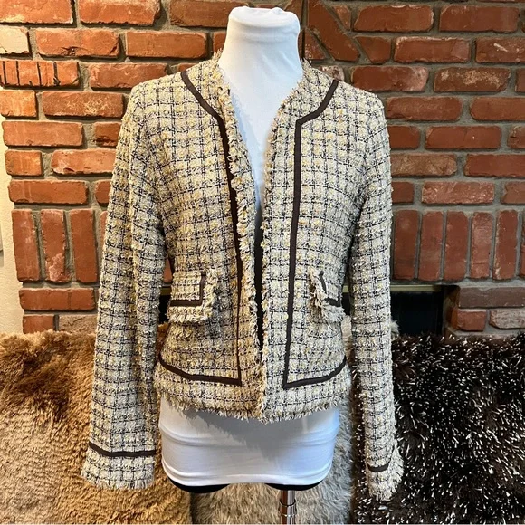 TRUE MEANING brown and cream, Tweed Blazer Jacket - Picture 2 of 6